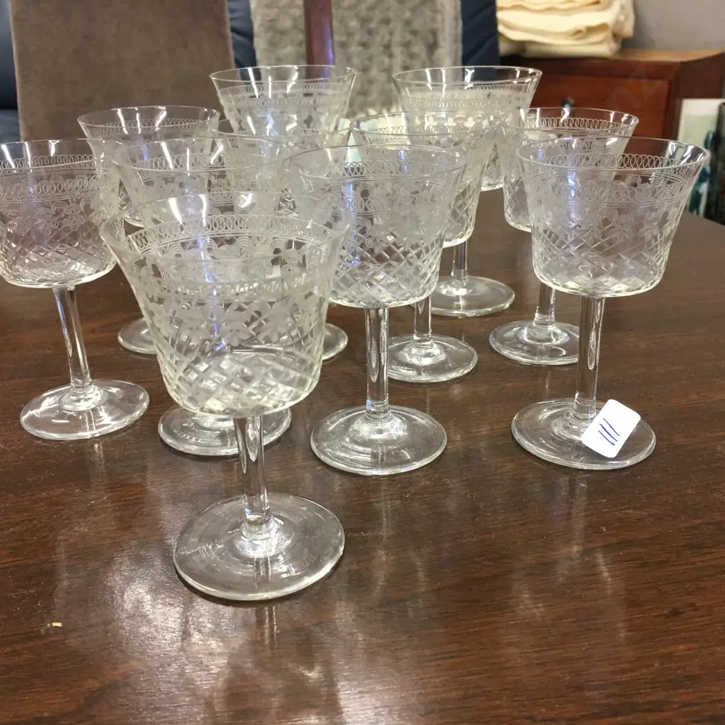 Assorted Crystal Etched Sherry Glasses Image 1++