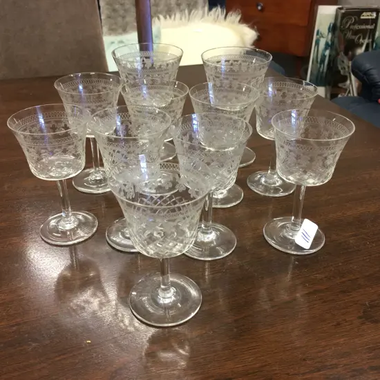 Assorted Crystal Etched Sherry Glasses