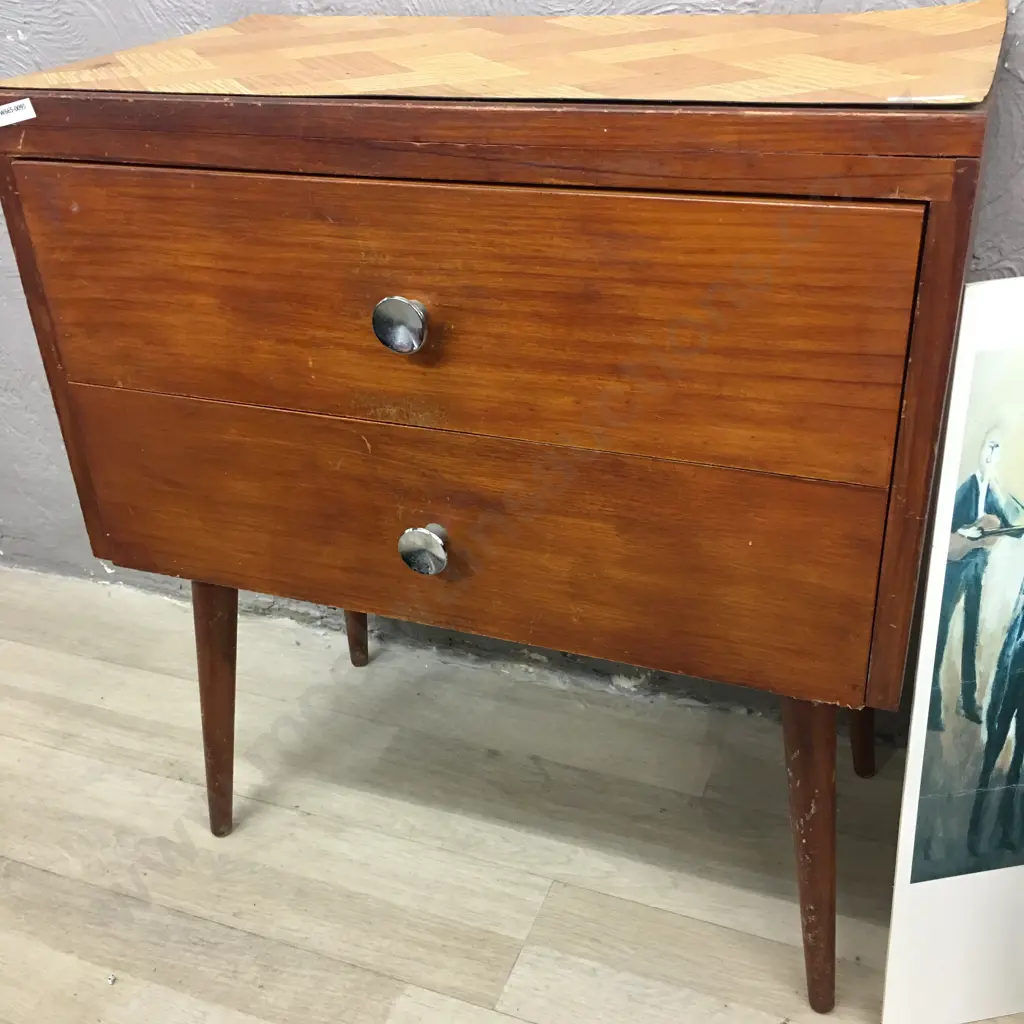 Mid Century 2 Drawer Unit On Tapered Legs Image 1++