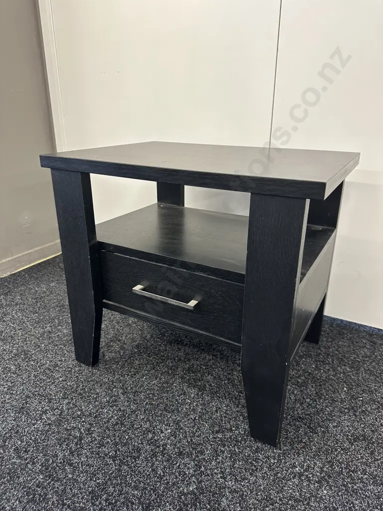 Black Single Drawer Bedside Unit, H50 W55 D40cm Image 1++