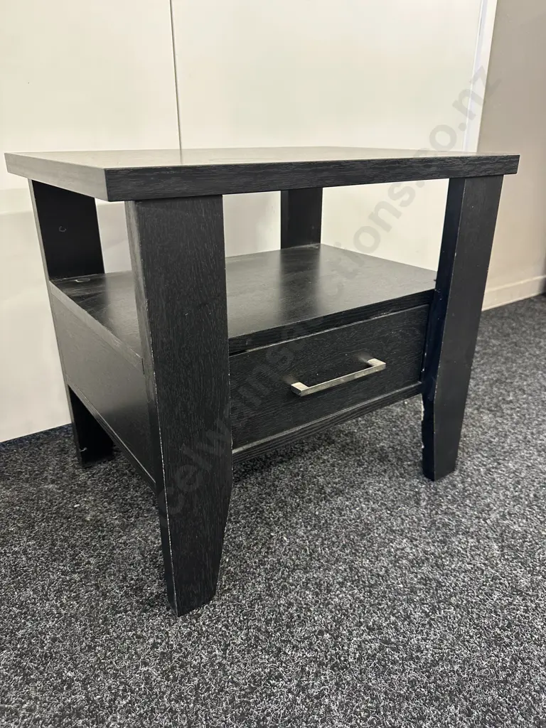 Black Single Drawer Bedside Unit, H50 W55 D40cm Image 1++
