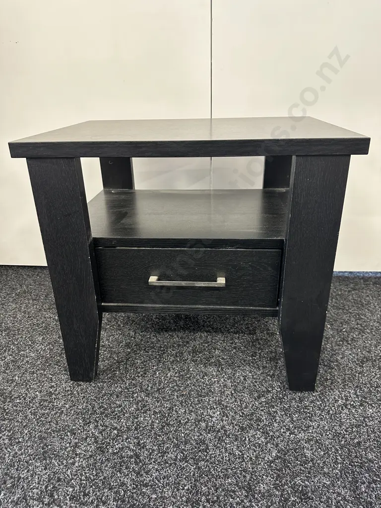 Black Single Drawer Bedside Unit, H50 W55 D40cm Image 1++