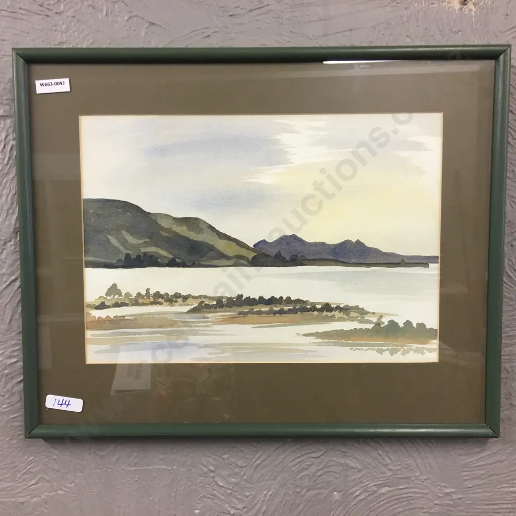 Framed Watercolour of a Harbour Scene, 37 x 47cm Image 1++