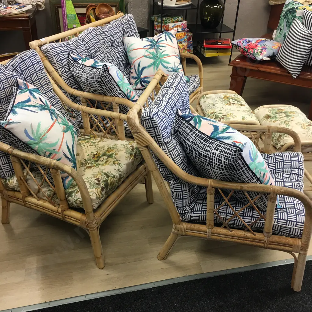 Cane 2 Seater Couch, 2 Chairs & 2 Footstools Image 1++