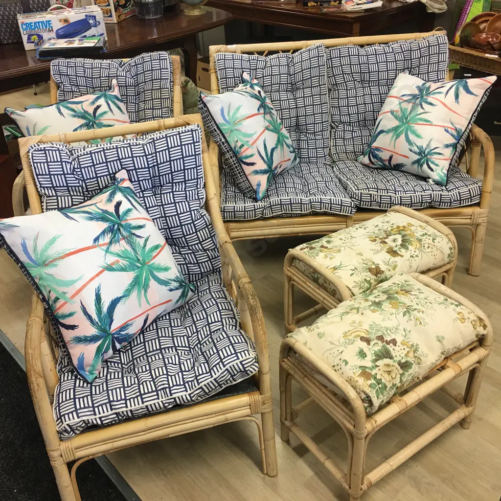 Cane 2 Seater Couch, 2 Chairs & 2 Footstools Image 1++