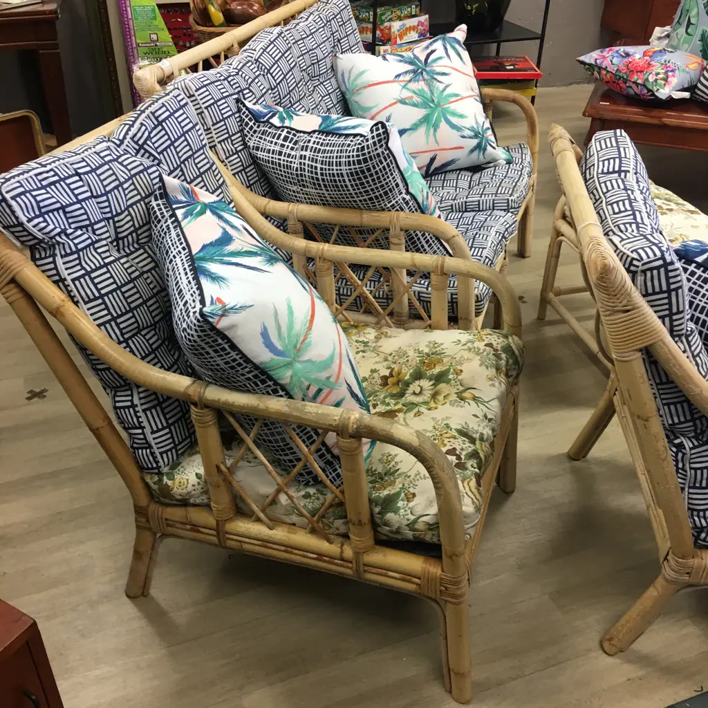 Cane 2 Seater Couch, 2 Chairs & 2 Footstools Image 1++