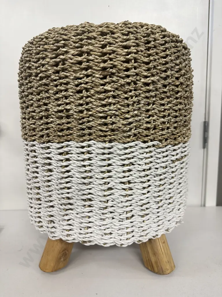 Bria Round Basket Weave Stool. Woven Grass & Coconut Image 1++