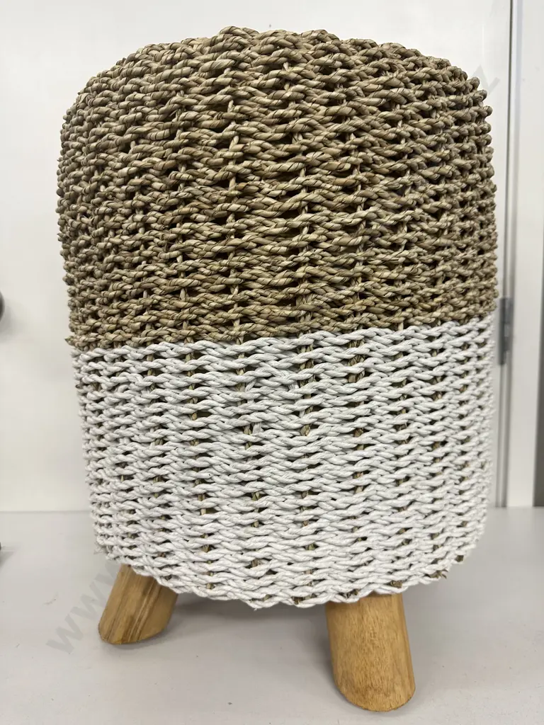 Bria Round Basket Weave Stool. Woven Grass & Coconut Image 1++