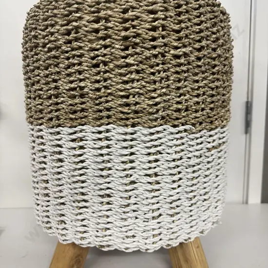 Bria Round Basket Weave Stool. Woven Grass & Coconut