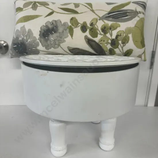 Marrakesh White Lidded Round Ornate Top Storage Table & Floral / Green / Cream Rectangular Designer Cushion