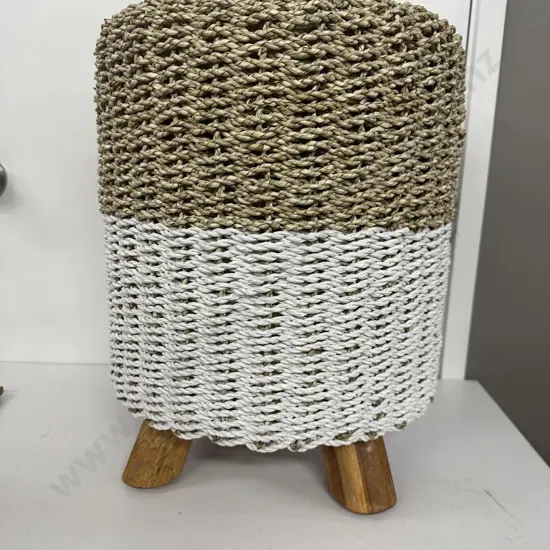 Bria Round Basket Weave Stool. Woven Grass & Coconut