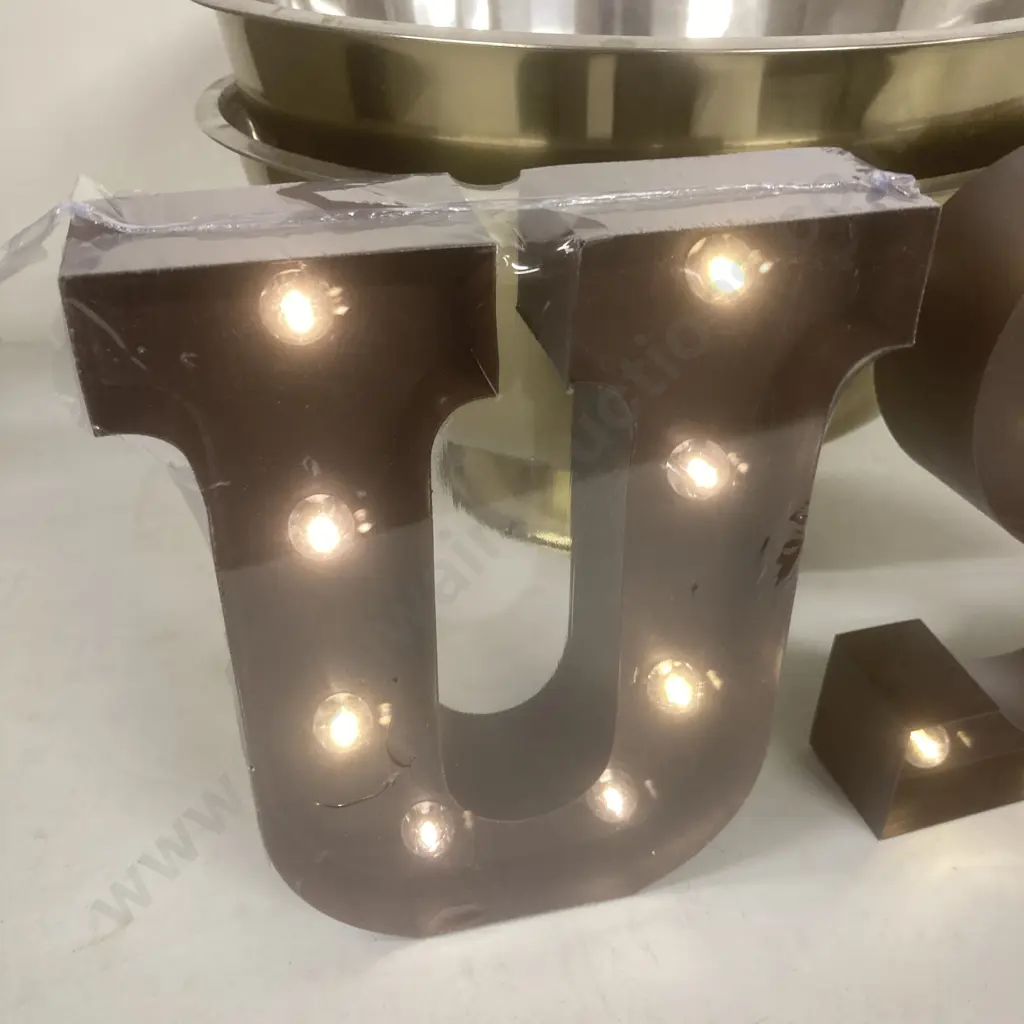 U and S LED Metal Letter Free Standing or Hanging Lights (23 x 20cm) & Pair of Large Footed Party Bowls Image 1++