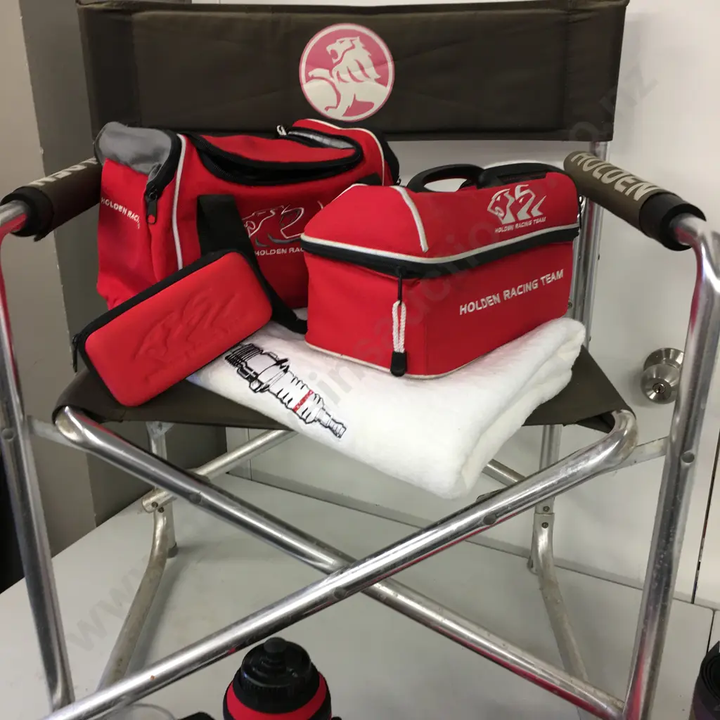 Lot of HOLDEN Racing Team Items - Directors Chair, Bags, Glass Etc & Champion Towel Image 1++
