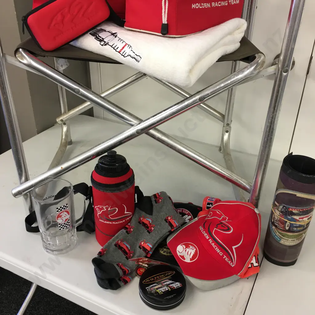 Lot of HOLDEN Racing Team Items - Directors Chair, Bags, Glass Etc & Champion Towel Image 1++