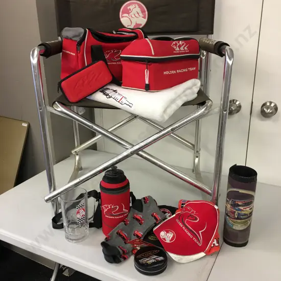 Lot of HOLDEN Racing Team Items - Directors Chair, Bags, Glass Etc & Champion Towel