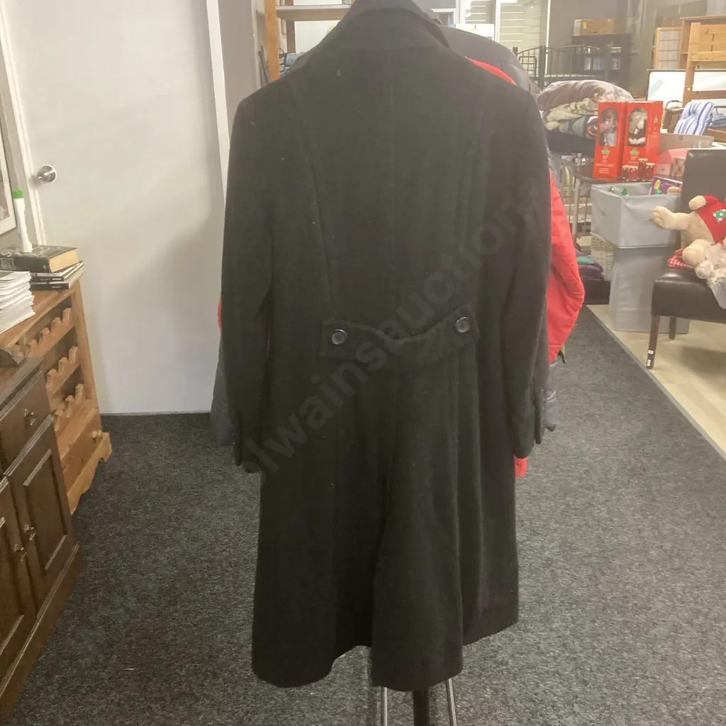 Black Wool & Cashmere Long Coat, Made In Italy, Sz 10 Image 1++