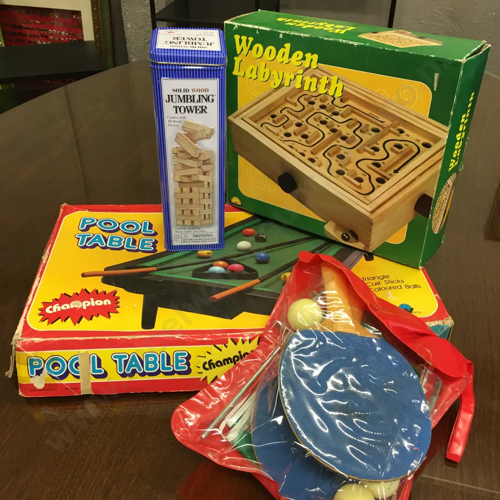 Assorted Games Including, Jumbling Tower, Table Tennis, Pool Table Etc Image 1++