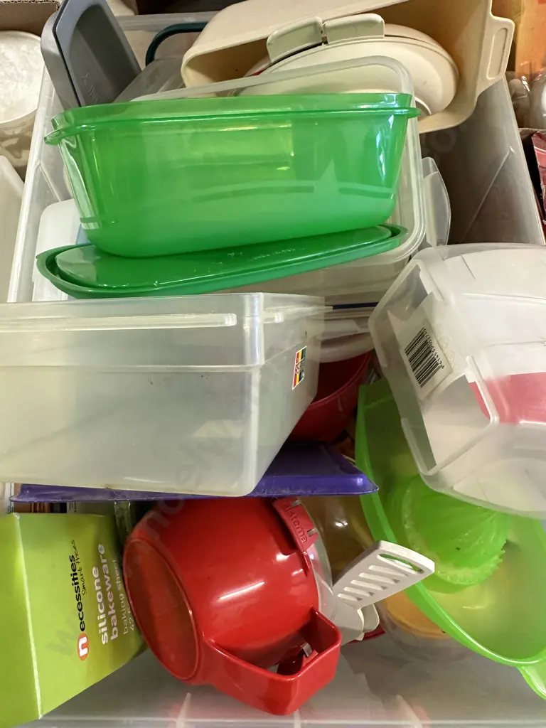 Clear Bin of Plasticware Image 1++