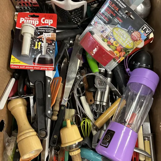 Box Lot Utensils, Cutlery Etc