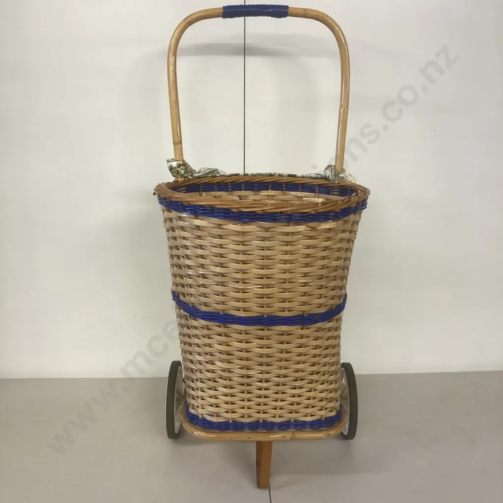 Vintage Woven Plastic Cane Shopping Trolley Image 1++