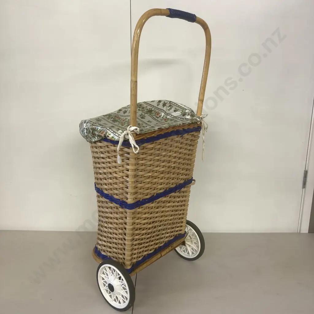 Vintage Woven Plastic Cane Shopping Trolley Image 1++