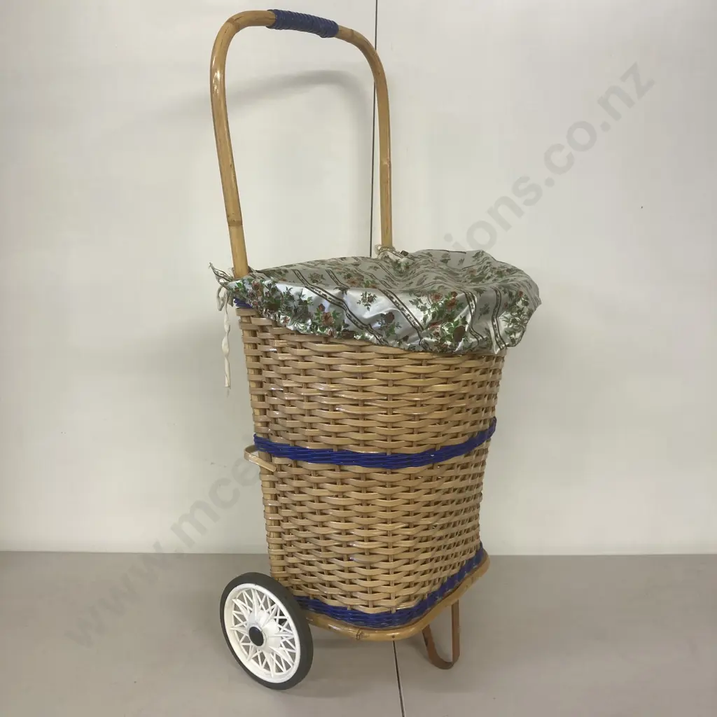 Vintage Woven Plastic Cane Shopping Trolley Image 1++