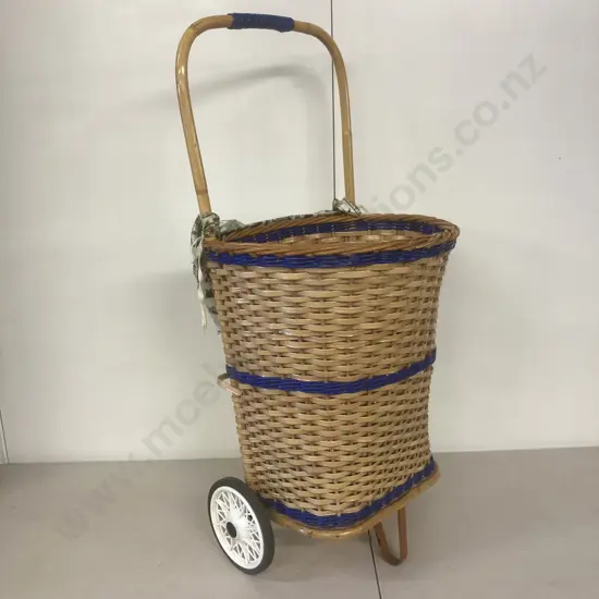 Vintage Woven Plastic Cane Shopping Trolley