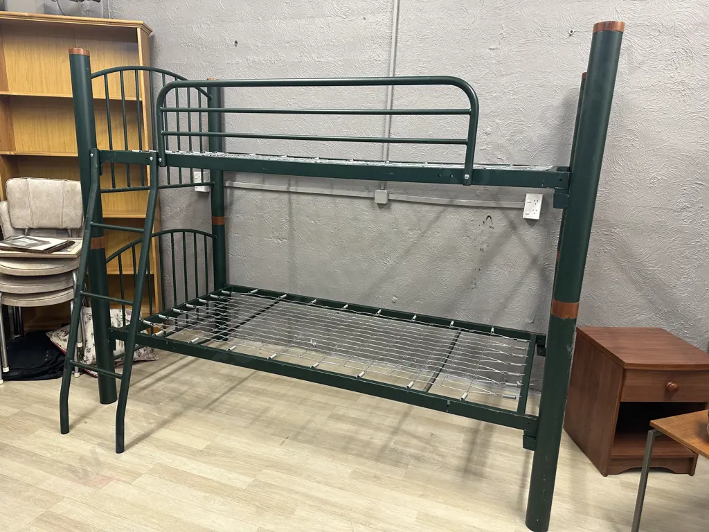 Dark Green Steel Tubular Bunkset With Wooden Caps Image 1++