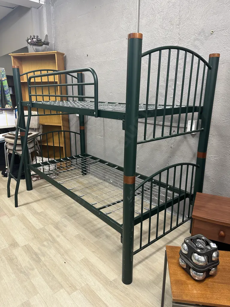Dark Green Steel Tubular Bunkset With Wooden Caps Image 1++
