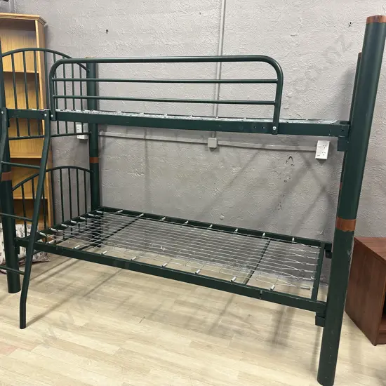 Dark Green Steel Tubular Bunkset With Wooden Caps