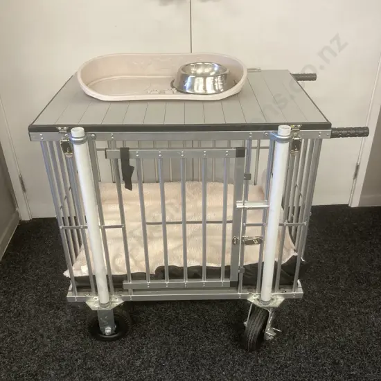 Large Mobile Folding Dog Cage With Work Table (Cage H62 W78 D54cm) Mat, Feeder Etc