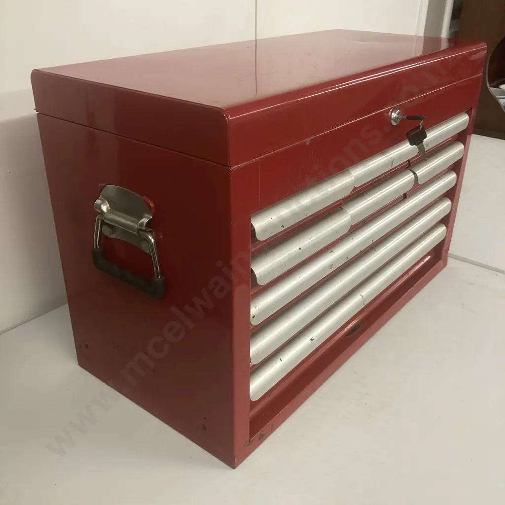Red Steel Repco 9 Drawer & Top Tray Tool Chest With Tools, Two Keys, H43 W66 D31cm, Image 1++