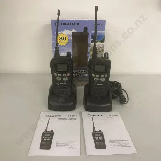 Pair of Digitech DC-1065 5W 80 Channel UHF Transceivers With Manuals (Missing One Power Supply)