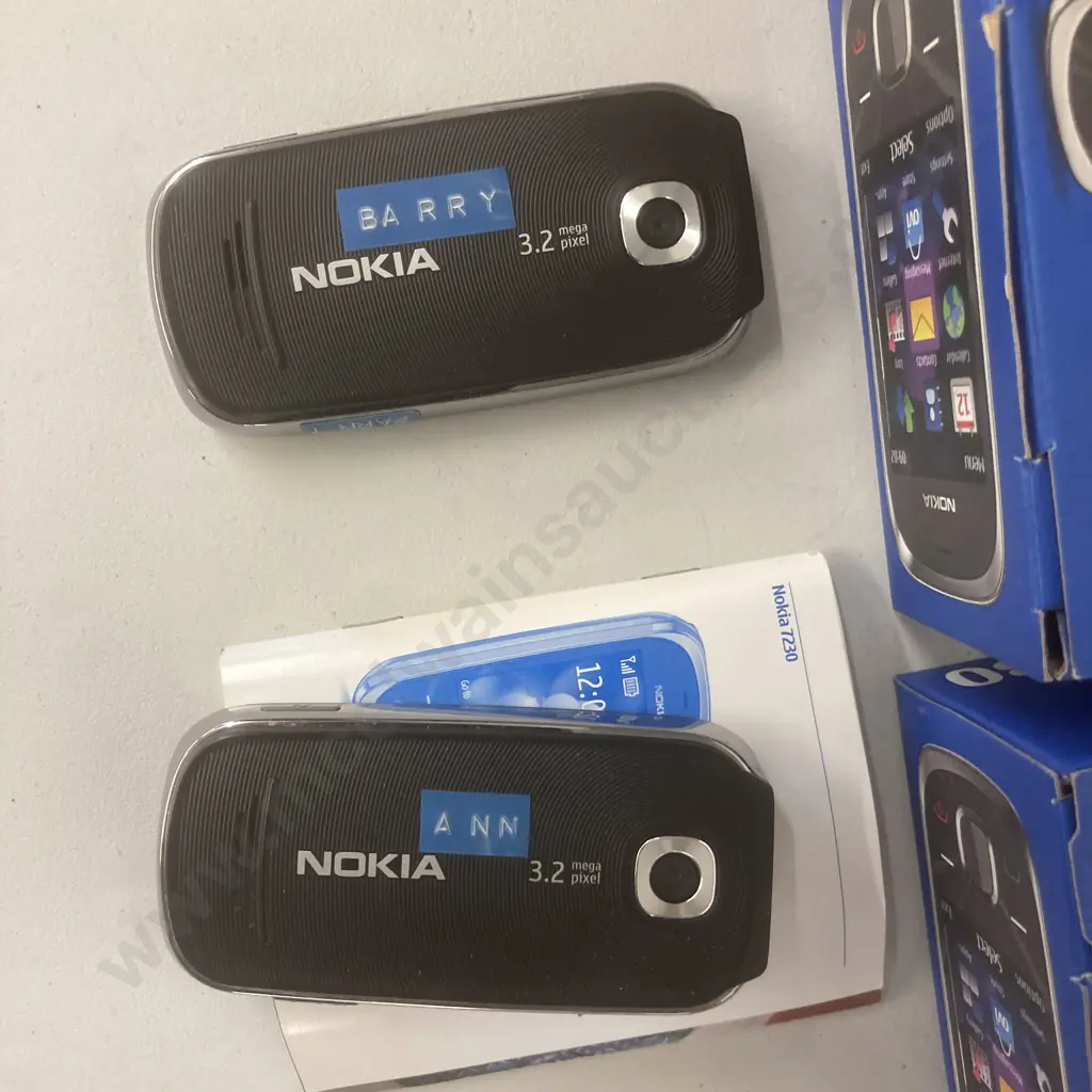 Pair of Nokia 7230 Graphite (VF) Slide Mobile Phones, Chargers, Original Boxes Image 1++