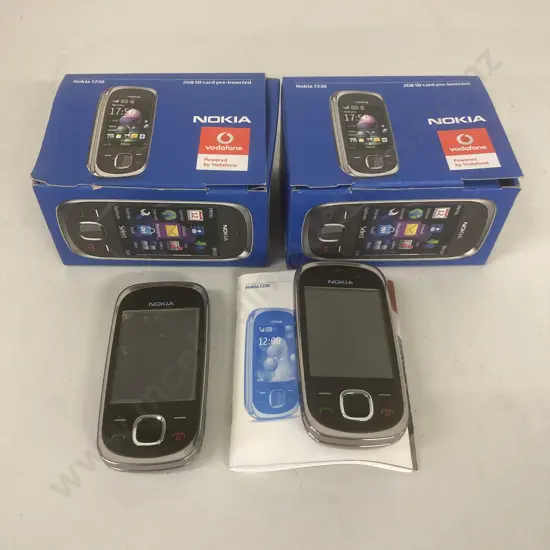 Pair of Nokia 7230 Graphite (VF) Slide Mobile Phones, Chargers, Original Boxes