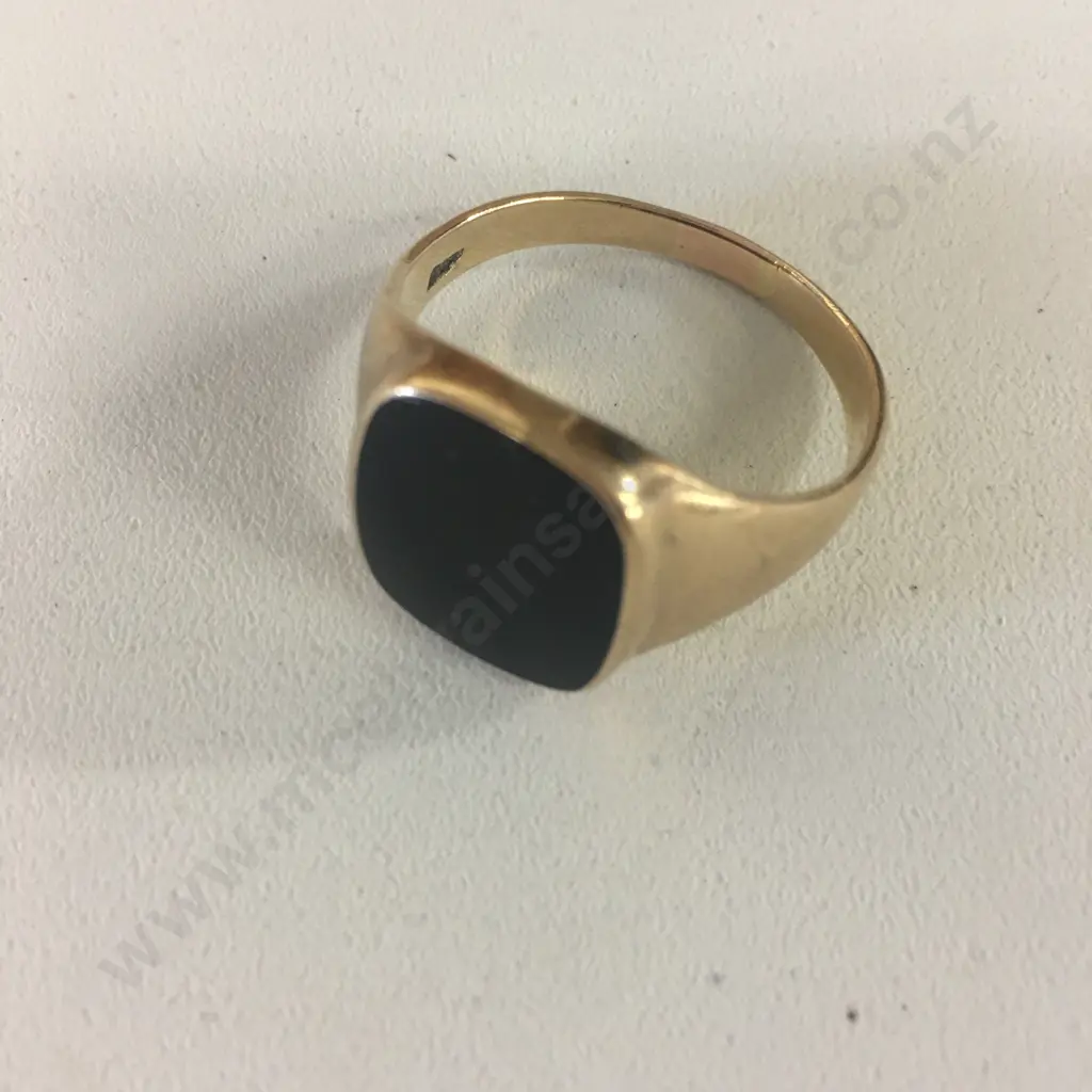 Mens Gold Ring With Black Stone Stamped Image 1++