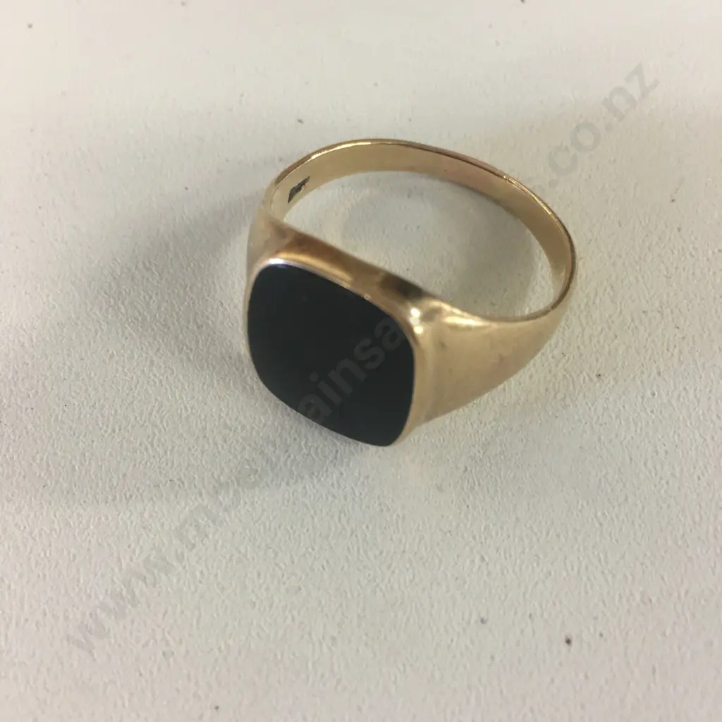 Mens Gold Ring With Black Stone Stamped Image 1++