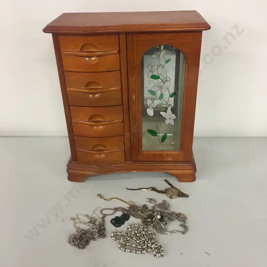 Assorted Jewellery Including Vintage Watch In Wooden Jewellery Box