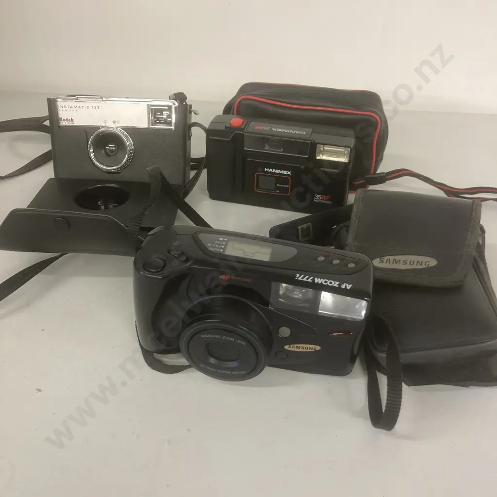 Kodak Instamatic 133 Camera, Hanimex 35RF Motorized Camera & Samsung AF Zoom 777J Camera Image 1++