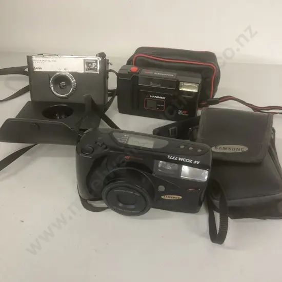 Kodak Instamatic 133 Camera, Hanimex 35RF Motorized Camera & Samsung AF Zoom 777J Camera