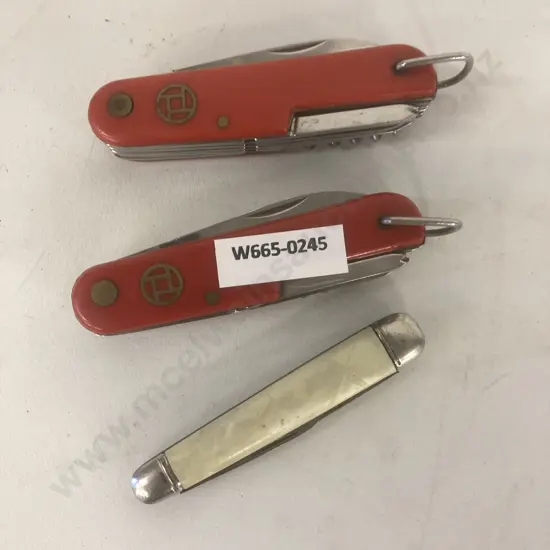 Vintage Richards Sheffield England 2 Blade Folding Pocket Knife & a Pair of Chinese Multi Tool Knives