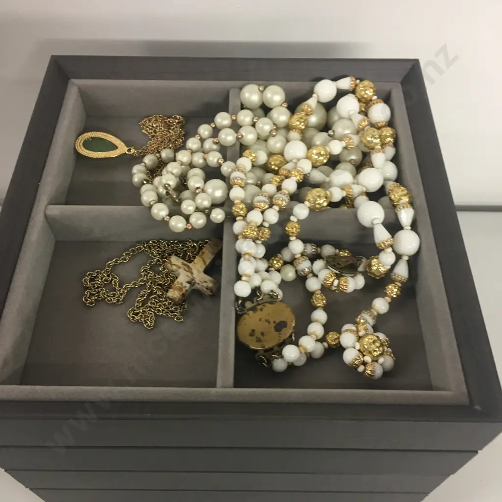 Selection Of Costume Jewellery Items Including Segmented Storage Box  Image 1++