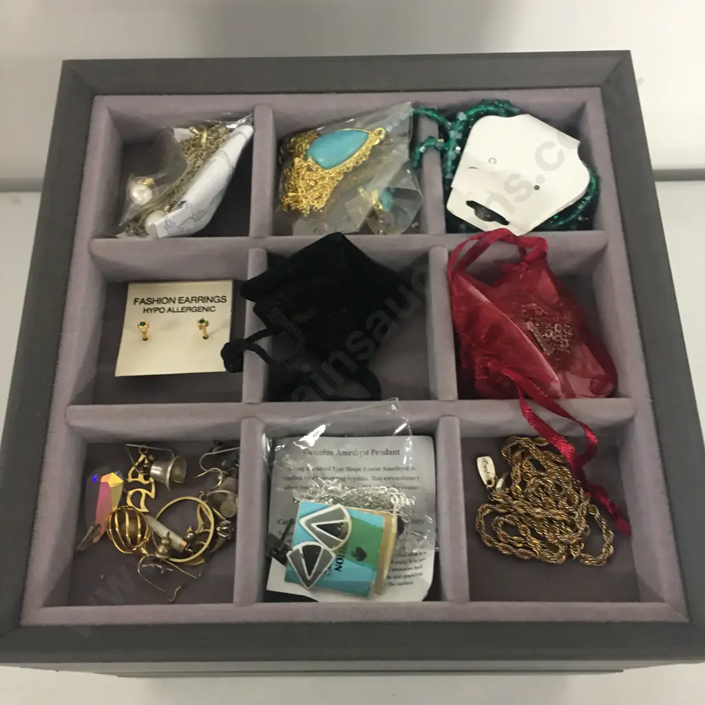 Selection Of Costume Jewellery Items Including Segmented Storage Box  Image 1++