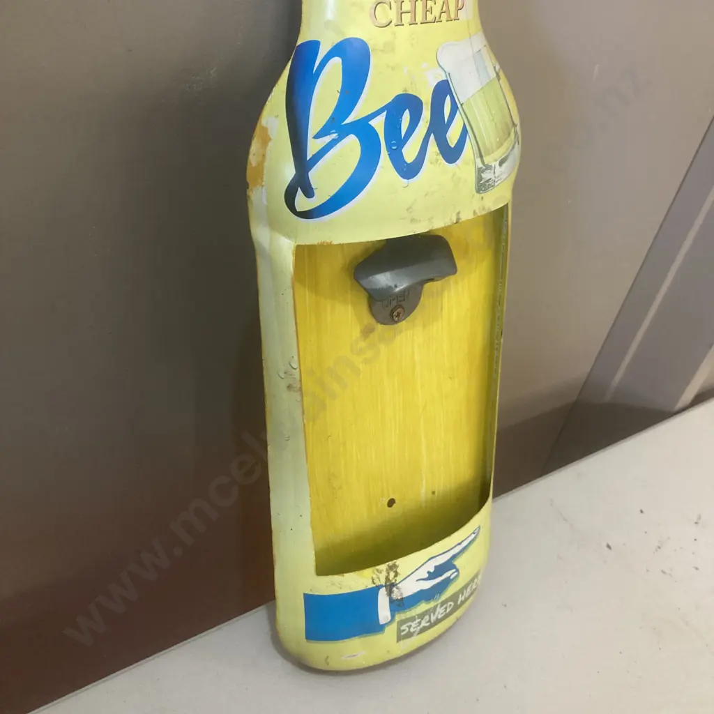 Vintage Cheap Beer Sign With Bottle Opener, 60 x 17.5cm Image 1++