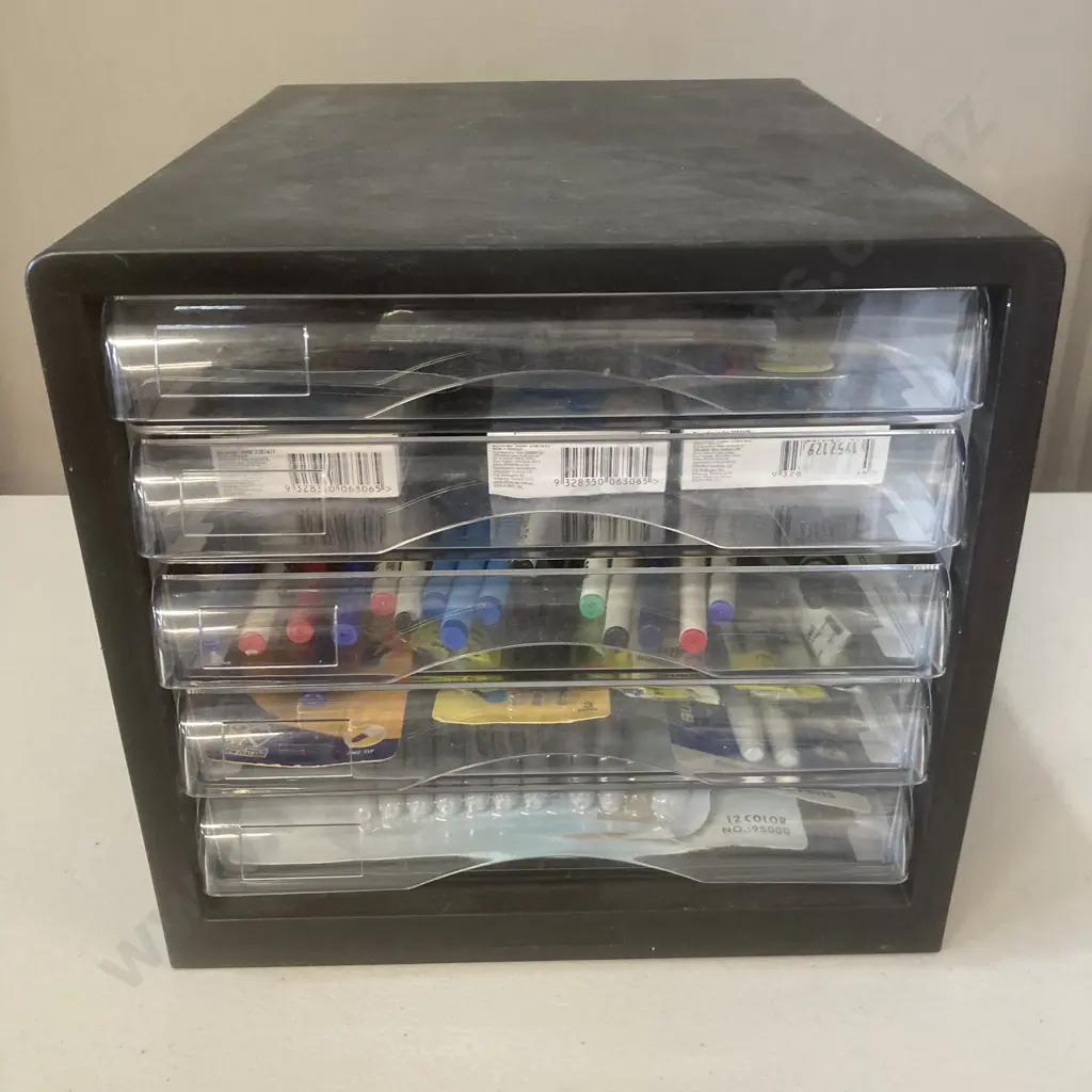Plastic 5 Drawer Unit With Pens & Pencils Etc Image 1++