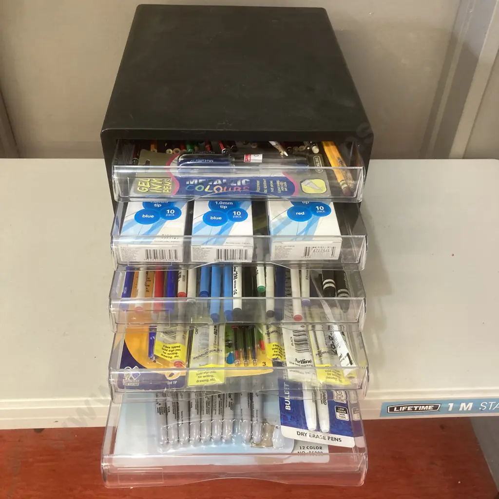 Plastic 5 Drawer Unit With Pens & Pencils Etc Image 1++