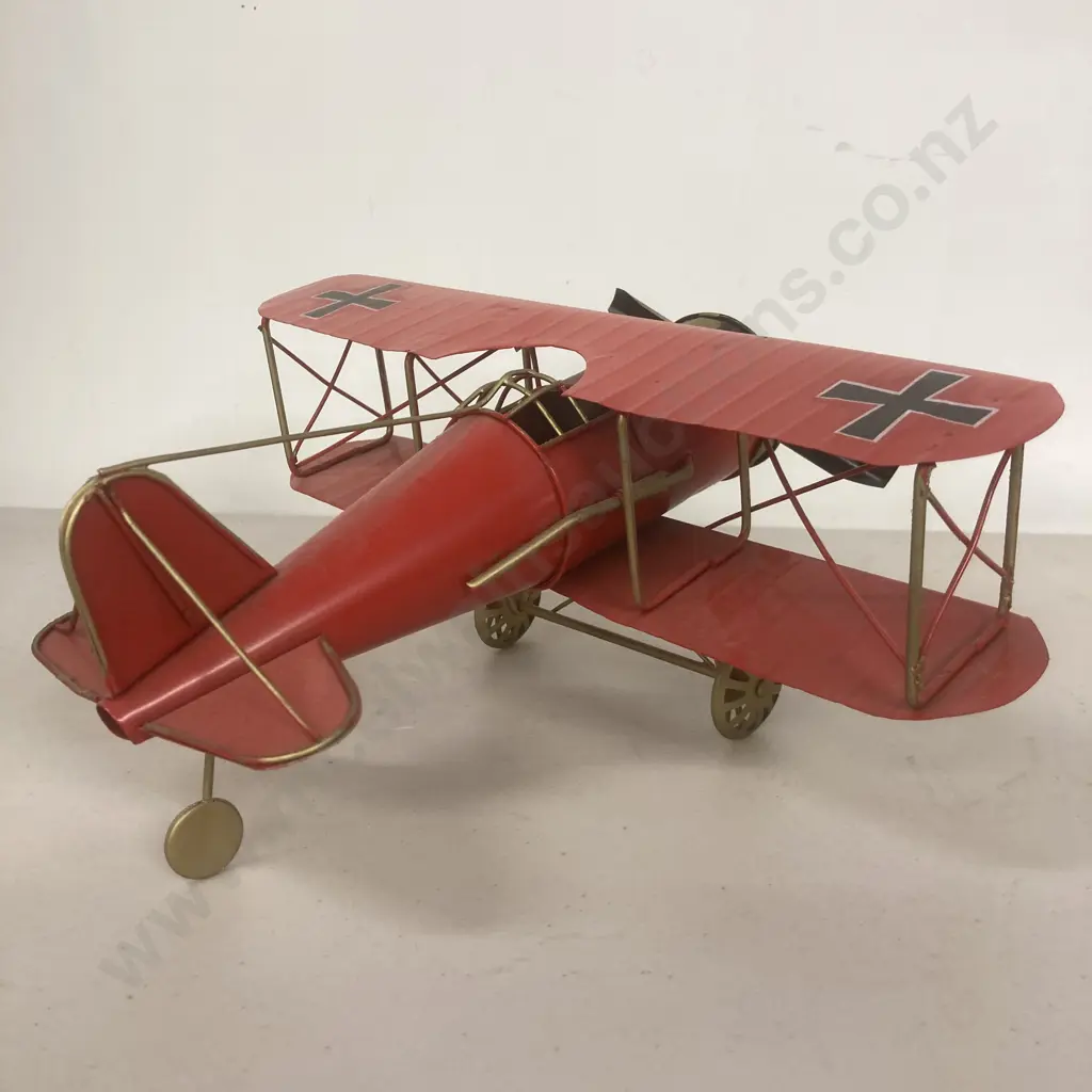 Ornamental Red Metal German WW1 Biplane 13 x 27cm Image 1++