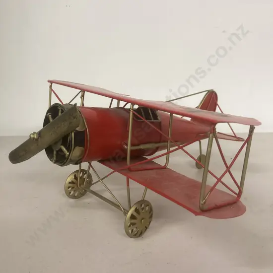 Ornamental Red Metal German WW1 Biplane 13 x 27cm