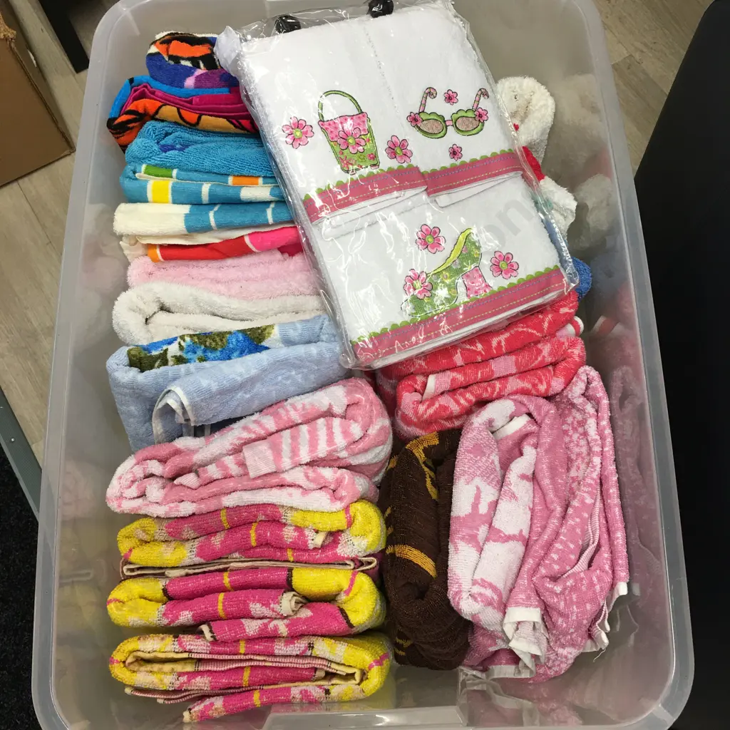 Clear Bin Of Assorted Towels  Image 1++