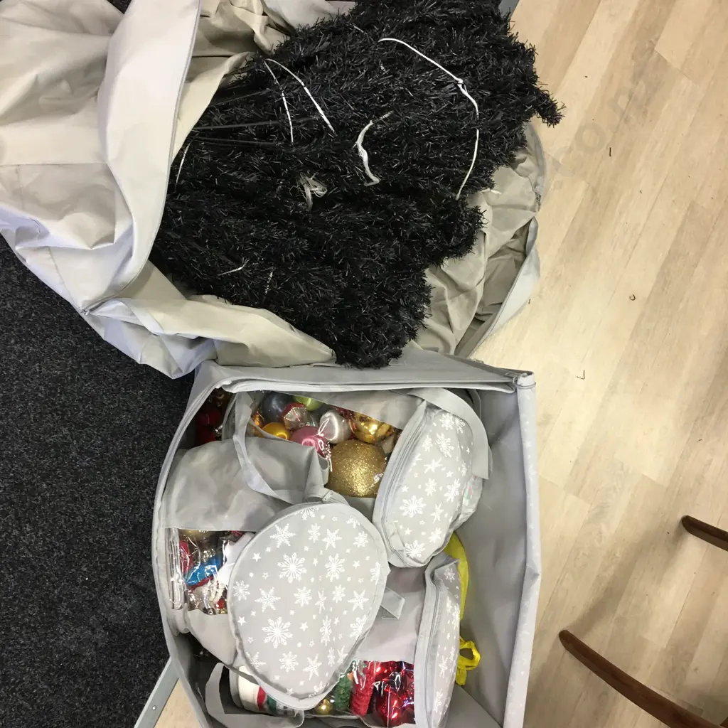 Black Christmas Tree & Selection of Decorations Image 1++